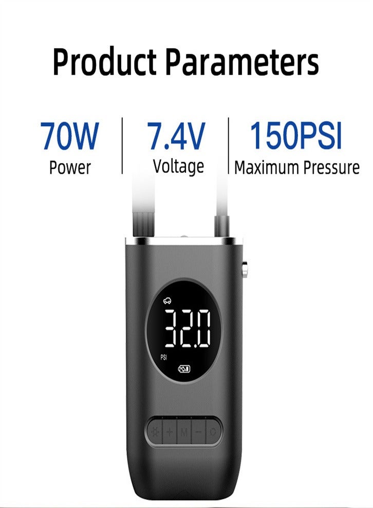 Car Air Pump 150PSI Cordless Air Compressor Portable Electric Tire Inflator with Auto-Off Function for Car Motorcycle Tires Balls - Image 2