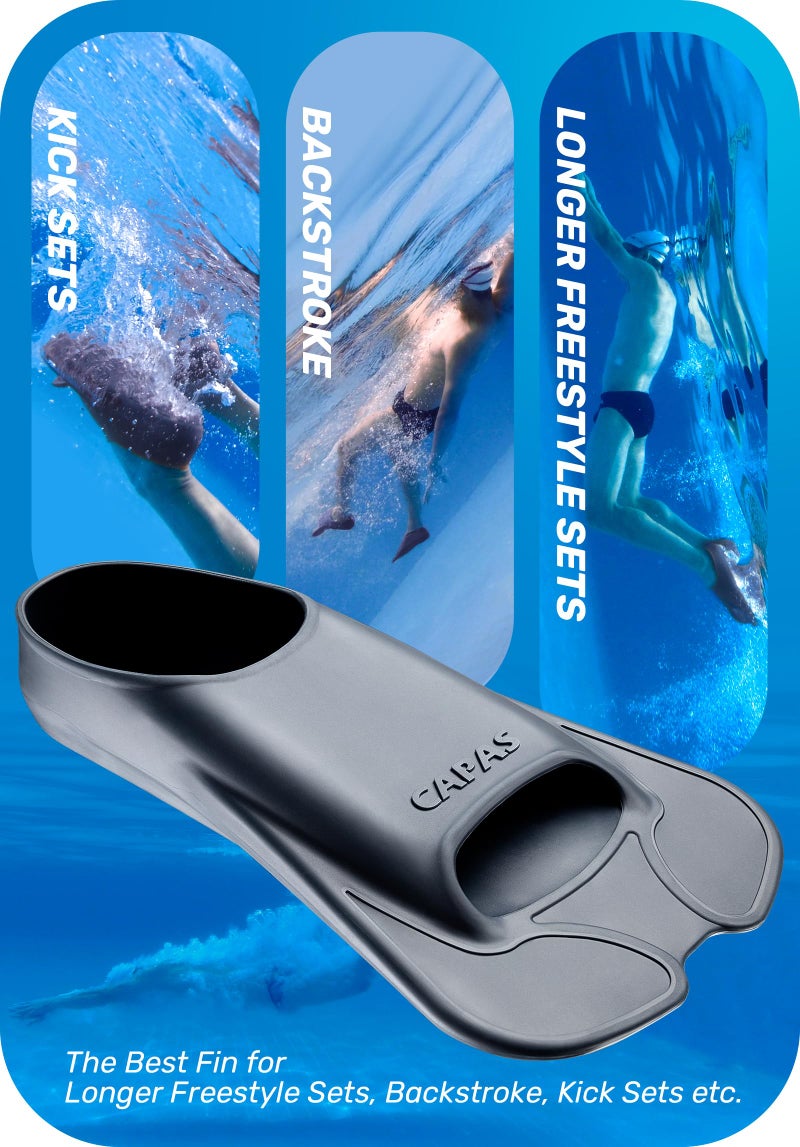 CAPAS Swim Training Fins Comfortable Silicone Lap Swimming Short Blade Floating Flippers with Mesh Bag for Adult Men Women Build Leg Strength - Image 5