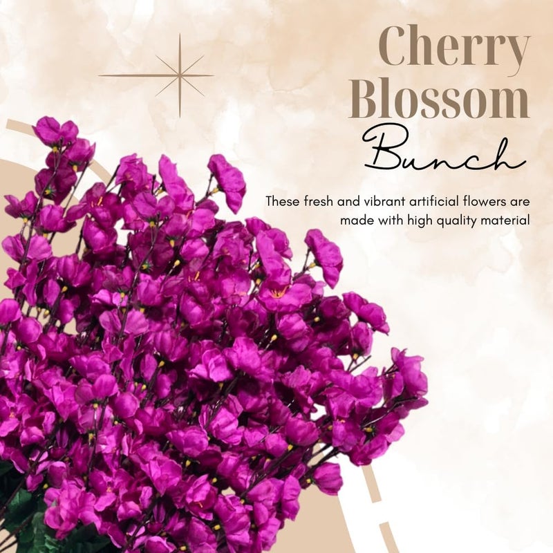 Sheux Artificial Plant for Decoration Cherry Blossom Bouquet (Purple) Realistic Silk Flowers for Home Decor, Wedding, & Office(2 Piece) - Image 2