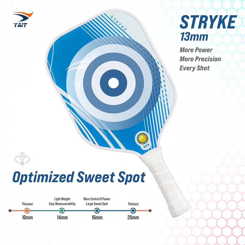 YAIT Sports Stryke Pickleball Paddle Set with Free Pickleball Bag | 2 Fiberglass Paddles & 2 Balls | Dense 8 mm PP Honeycomb Core | 13 mm Fiberglass Durable Paddle | AIPA Approved Pickle Ball Racket - Image 5