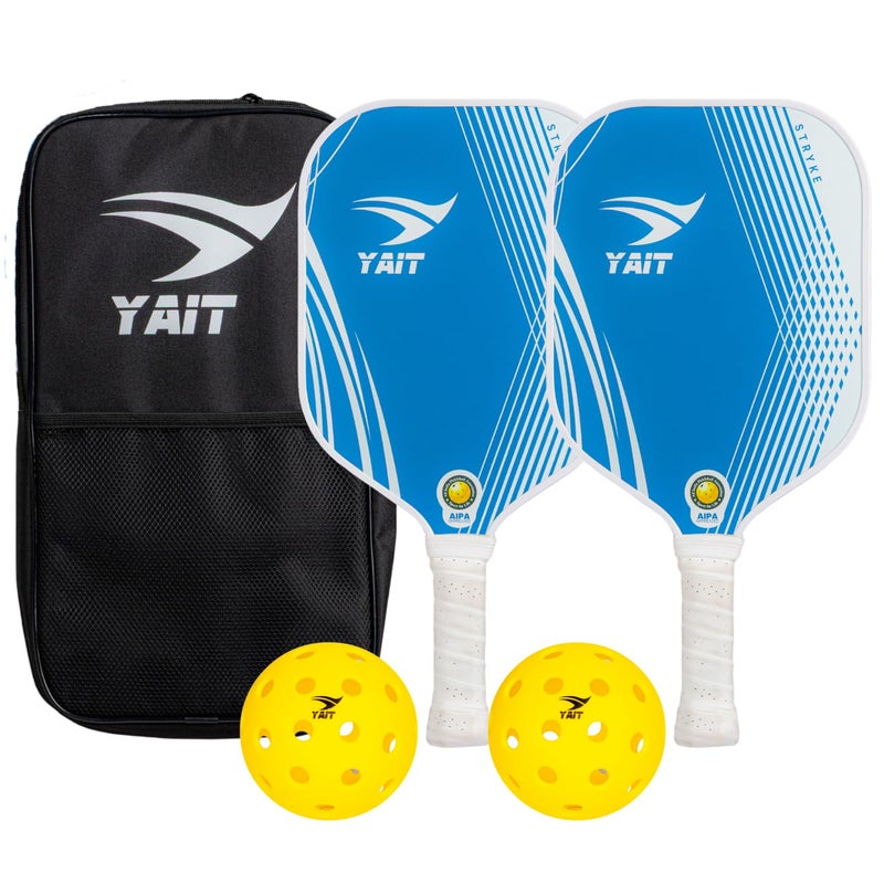 YAIT Sports Stryke Pickleball Paddle Set with Free Pickleball Bag | 2 Fiberglass Paddles & 2 Balls | Dense 8 mm PP Honeycomb Core | 13 mm Fiberglass Durable Paddle | AIPA Approved Pickle Ball Racket - Image 1