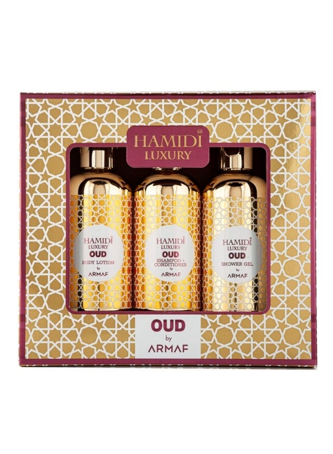 HAMIDI عطر هميدي الفاخر من أرمف، مجموعة هدايا مكونة من 3 قطع للرجال والنساء، جل استحمام، لوشن للجسم، شامبو وبلسم 2 في 1 95 مل | خالي من الكحول | منتج للعناية بالشعر والبشرة | للعناية اليومية - Image 1