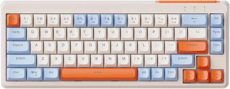 LexonElec X FREEWOLF M68 60% Wireless Gaming Keyboard, QWERTY Layout, BT/2.4G/Wired Silent Membrane Keyboard, Rainbow Backlit 67 Keys PBT Keycaps, 2000mAh Portable for Gamer/Office - Blue - Image 1