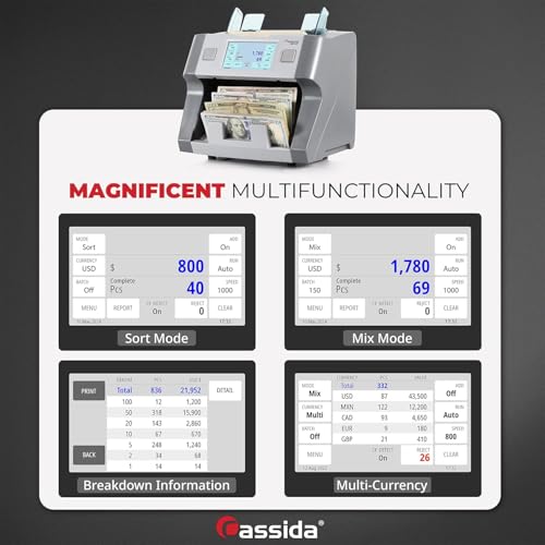 Cassida 8800R V2 USA Premium Bank-Grade Mixed Denomination Money Counter Machine, Advanced Counterfeit Detection, Multi-Currency, 3-Year Warranty, Includes External Display, Printing Enabled - Image 5