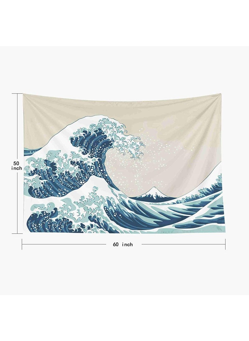 BPA - Aesthetic Room D cor Ocean Ocean Wave  Great Wave Mount Fuji Century Hanging Wall Tapestries for Living Room Decor 60X50 Inches 150X130Cm Inhouse Blue White - Image 1