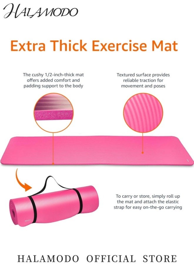 HALAMODO Exercise Yoga Mat with Carrying Strap Extra Thick Fitness & Exercise Mat High Density Anti-Tear Exercise Yoga Mat for Home Workout, Yoga, Pilate  - Image 4