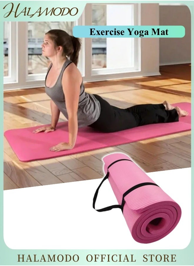 HALAMODO Exercise Yoga Mat with Carrying Strap Extra Thick Fitness & Exercise Mat High Density Anti-Tear Exercise Yoga Mat for Home Workout, Yoga, Pilate  - Image 1