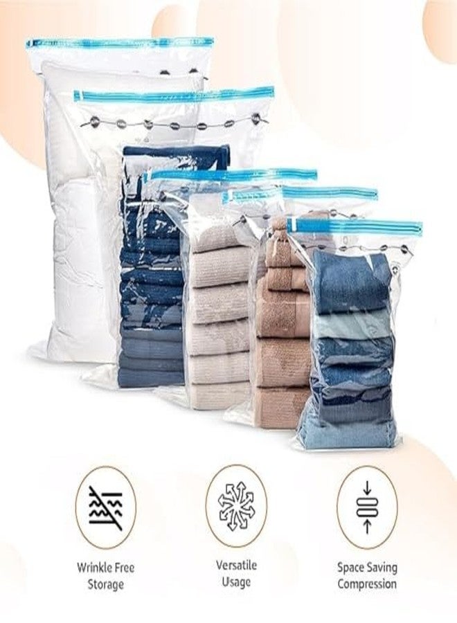 MOBDESK 5 Pcs Heavy-duty Plastic Vacuum Compression Storage Bags With Hand Pump Air Tight Valve Double Seal Zipper For Air Tight Protection Travel, Space Saver Bags For Compact, Stackable Storage - Image 4