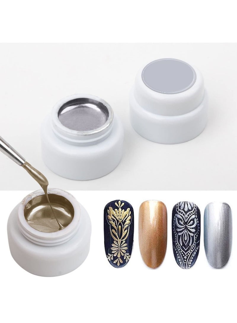 SYOSI 2 Pcs Metallic Painted Nail Gels, Nail Art Creative Elastic Gel Polish Nail DIY Gel Nail Painting Drawing Polish Emboss UV Gel (Gold, Silver) - Image 1