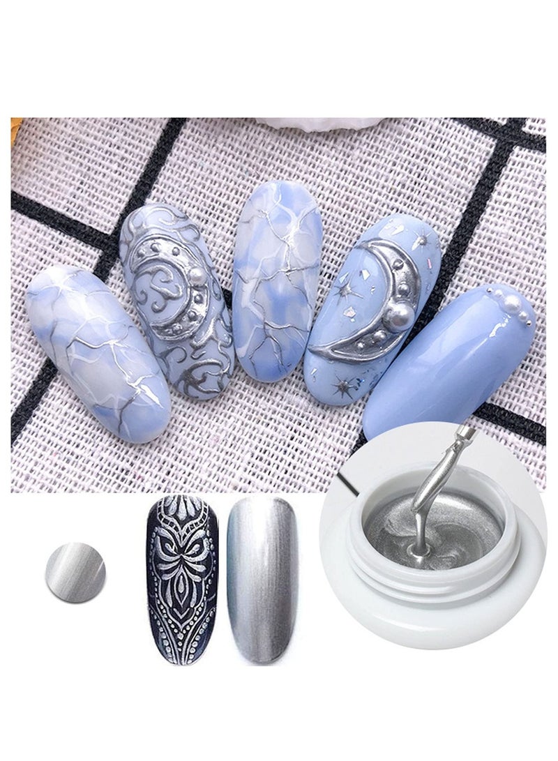 SYOSI 2 Pcs Metallic Painted Nail Gels, Nail Art Creative Elastic Gel Polish Nail DIY Gel Nail Painting Drawing Polish Emboss UV Gel (Gold, Silver) - Image 4