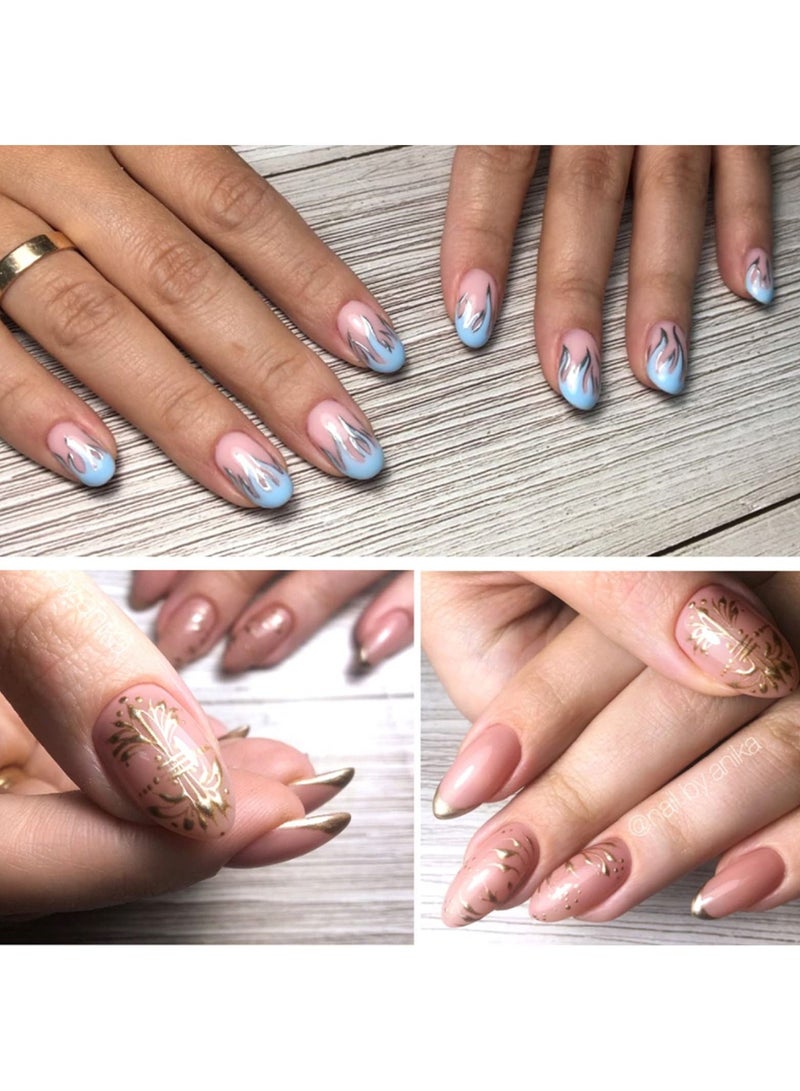 SYOSI 2 Pcs Metallic Painted Nail Gels, Nail Art Creative Elastic Gel Polish Nail DIY Gel Nail Painting Drawing Polish Emboss UV Gel (Gold, Silver) - Image 2