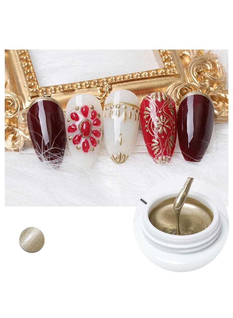 SYOSI 2 Pcs Metallic Painted Nail Gels, Nail Art Creative Elastic Gel Polish Nail DIY Gel Nail Painting Drawing Polish Emboss UV Gel (Gold, Silver) - Image 3