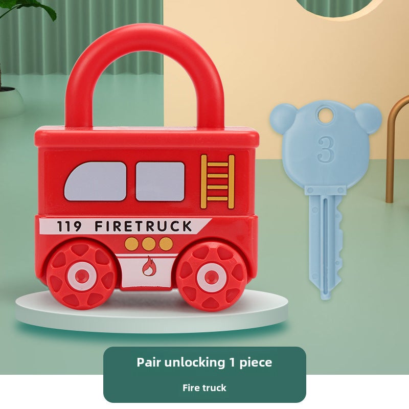 Cross-border Children's Toys Unlock Fire Team Baby's Montessori Teaching Aware Early Education Cognitive Puzzle Unlock Small Train(Fire truck key) - Image 3