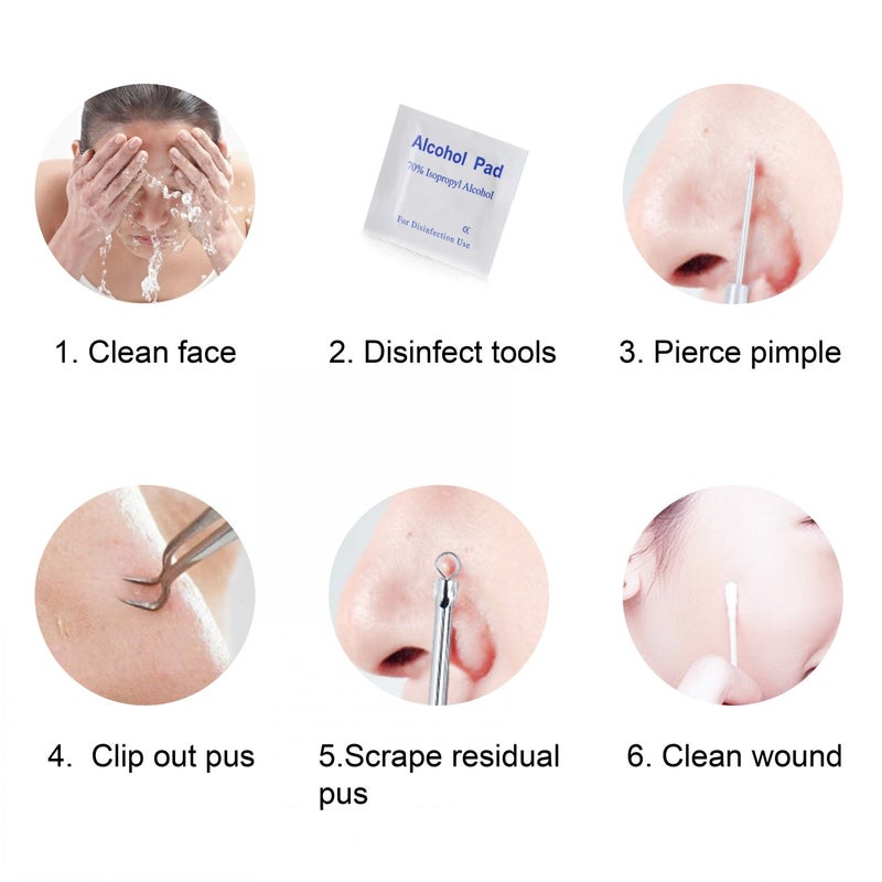 FIXBODY Blackhead and Splinter Remover Tools - Stainless Steel Professional Easily Cure Pimples Whiteheads Comedones Acne Zit Ingrown Hairs and Facial Impurities Bend Head Tweezer Surgical Kit - Image 5