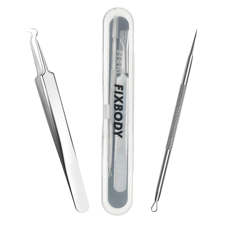 FIXBODY Blackhead and Splinter Remover Tools - Stainless Steel Professional Easily Cure Pimples Whiteheads Comedones Acne Zit Ingrown Hairs and Facial Impurities Bend Head Tweezer Surgical Kit - Image 2