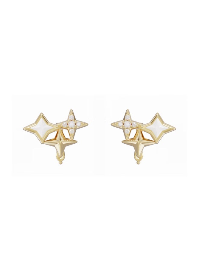 Shengzhi C3 Golden Star Diamond Clasp Light Luxury Earrings, Elegant Versatile Fashion