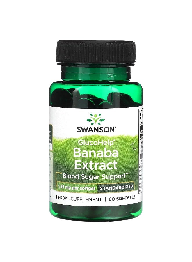 SWANSON سوانسون، جلوكو هيلب، مستخلص بانابا، 1.33 ملغ، 60 كبسولة لينة - Image 1