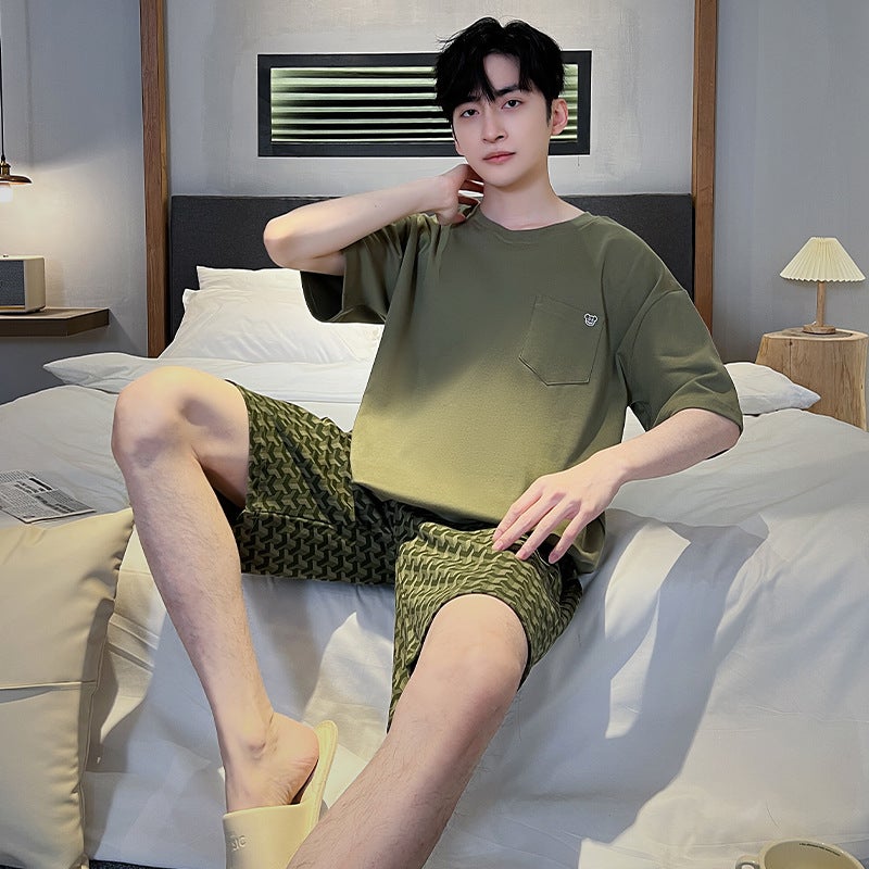 Outwear Boys Pajamas Summer Home Clothes Loose Casual Simple Short Sleeve Pullover Suit Men - Image 3