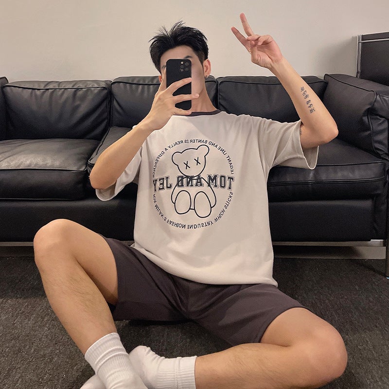 Outwear Boys Pajamas Summer Home Clothes Loose Casual Simple Short Sleeve Pullover Suit Men - Image 1