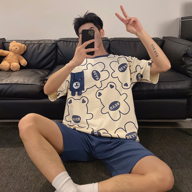 Outwear Boys Pajamas Summer Home Clothes Loose Casual Simple Short Sleeve Pullover Suit Men - Image 4