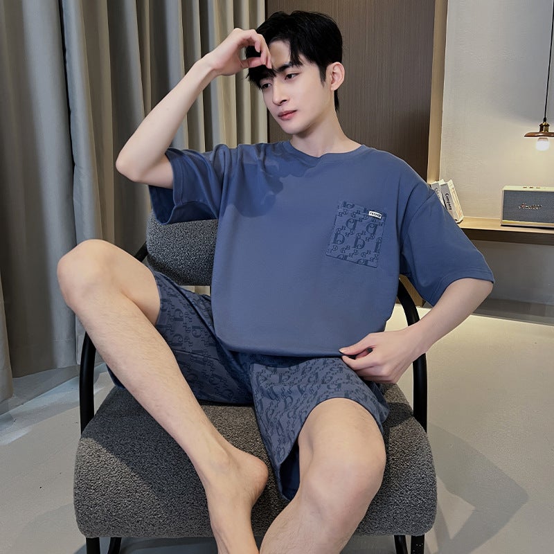 Outwear Boys Pajamas Summer Home Clothes Loose Casual Simple Short Sleeve Pullover Suit Men - Image 2