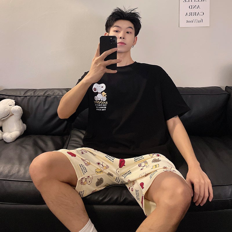 Outwear Boys Pajamas Summer Home Clothes Loose Casual Simple Short Sleeve Pullover Suit Men - Image 5