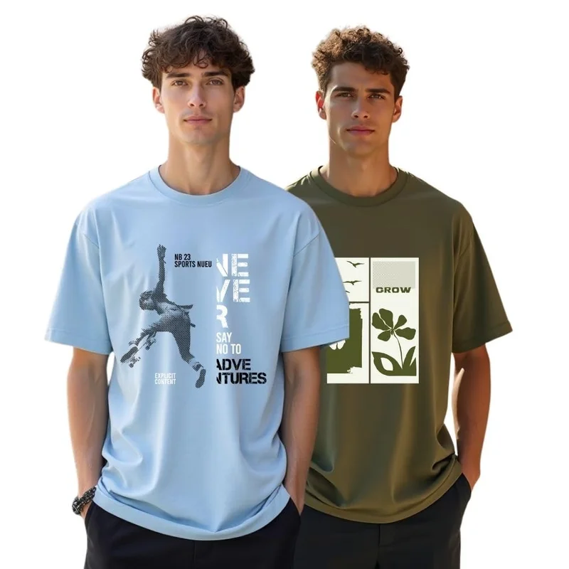 نوبيرو Men's Graphic Print Oversized T-Shirt Pack