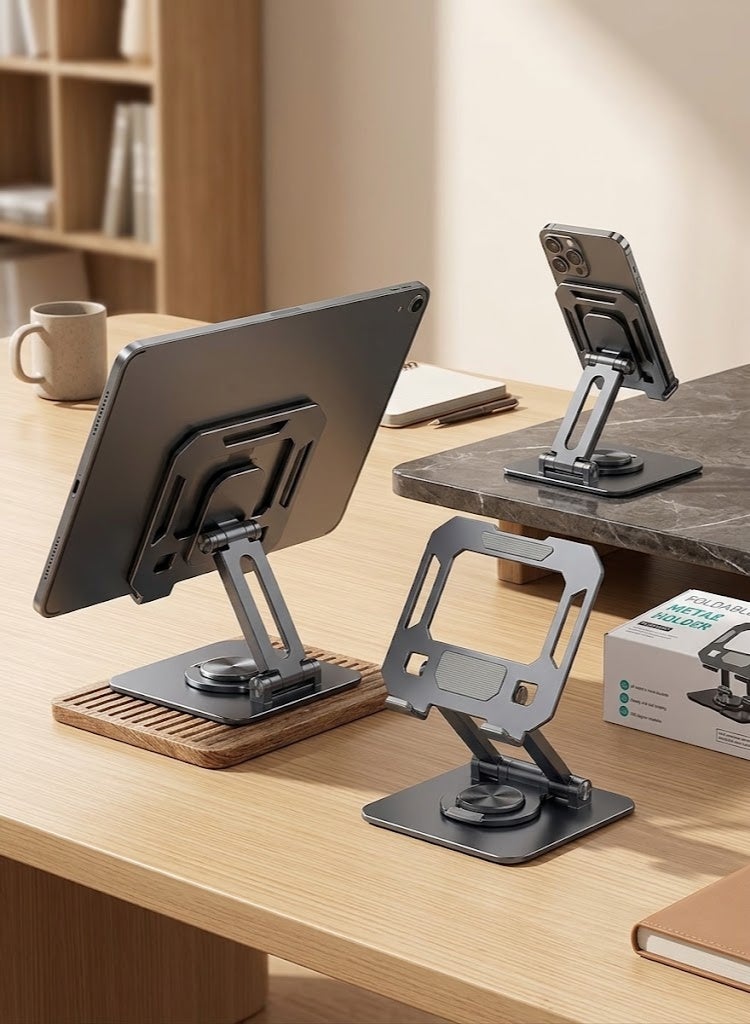Foldable Metal Desktop Holder with 360-Degree Rotation for Tablets, iPads, and Smartphones - Image 1