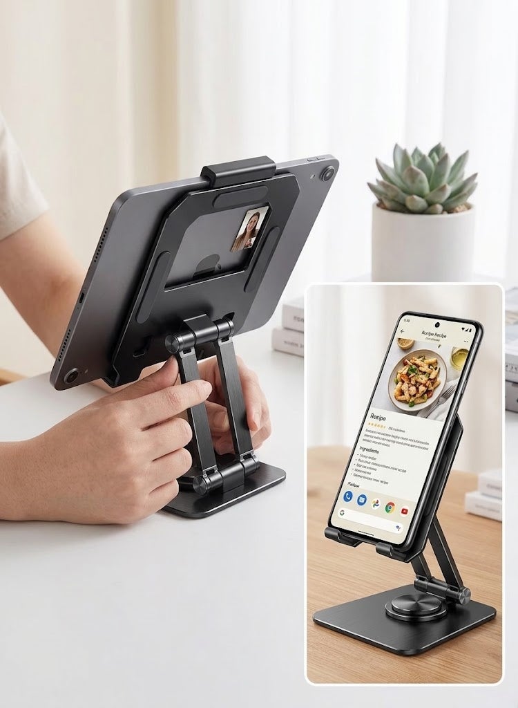 Foldable Metal Desktop Holder with 360-Degree Rotation for Tablets, iPads, and Smartphones - Image 2