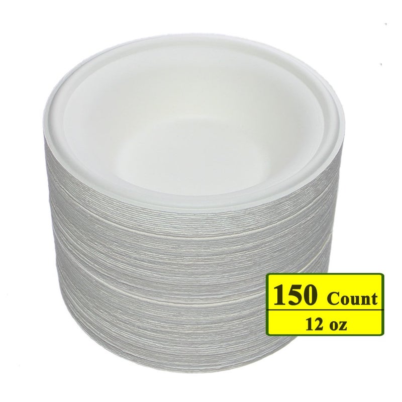 بيلينلين Belinlen 150 Pack 12 Oz Round Accoupable Bowls الصديق للبيئة بنسبة 100 ٪ من قصب السكر الطبيعي القابل للتحلل من الأشجار الحرة والبلاستيكية خالية من البلاستيك (150) - Image 2