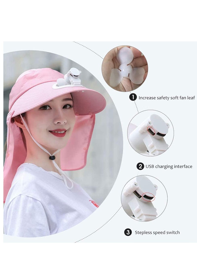 SOLARAE Fan Visor Cap USB Charging Summer Women hat with Face Neck Cover Wrap for Travel UV Protection Portable Outdoor Camping Pink - Image 5