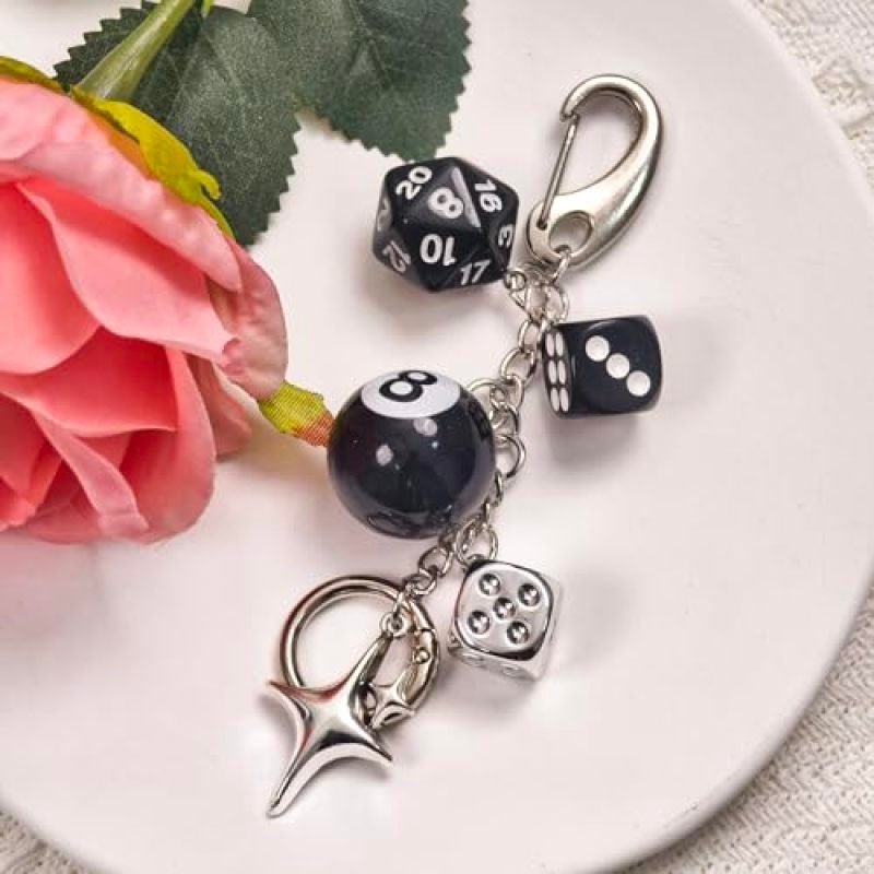 8 Ball Keychain - Zinc Alloy Polished Resin - Quick Swap Carabiner Clip - Gothic Dice Keychain - Durable Yet Lightweight Bag Charm Attachment for Alternative Fashion and Everyday Use - Image 2
