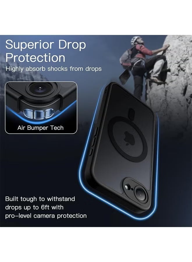 Gecomo iPhone 16e Case， Magnetic Case for iPhone 16e 6.1-Inch 2025 Compatible with MagSafe, Translucent Matte Back Slim Shockproof Phone Cover (Black) - Image 2