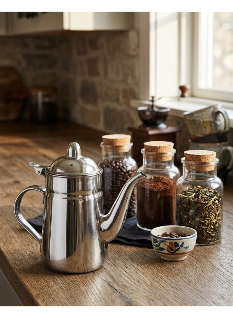 Bister Indian Stainless Steel Coffee Pot 1.2 Liters Silver Color - Decorative Coffee & Tea Server with Lid, Premium Serveware for Wedding & Home Decor - Image 2