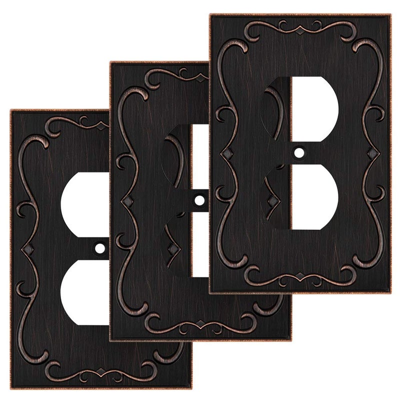 French Cabriole Decorative Wall Plate Switch Plate Outlet Cover Single Duplex 3 Pack Aged Bronze