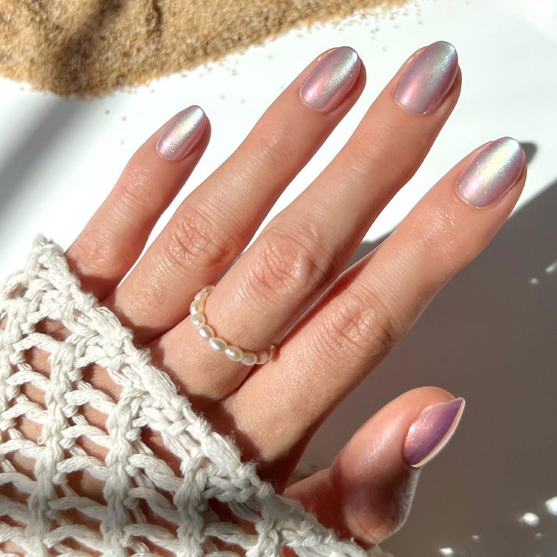 Glamnetic Press On Nails Oyster Fake Nails Short Oval Cat Eye Fake Nails with a Velvet Pearlescent Finish Salon Quality Summer Nails 15 Sizes 30 Nail Kit with Glue - Image 2