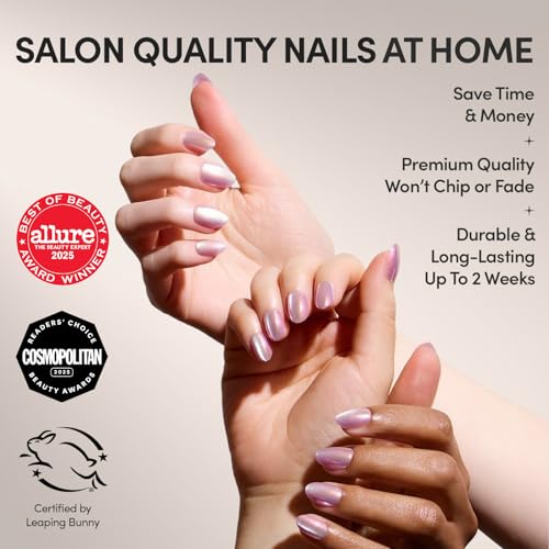 Glamnetic Press On Nails Oyster Fake Nails Short Oval Cat Eye Fake Nails with a Velvet Pearlescent Finish Salon Quality Summer Nails 15 Sizes 30 Nail Kit with Glue - Image 3