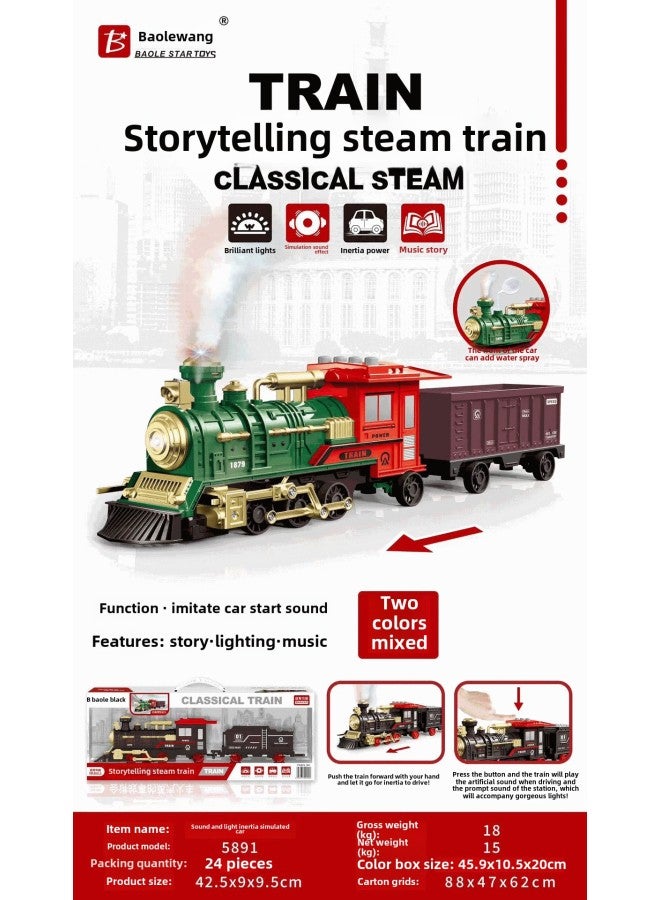 Baolexing Children's Car Toy Children's Toy Car Suit Birthday Gift Huili Car Toy Train-Color:Storytelling Steam Train#5891  - Image 1