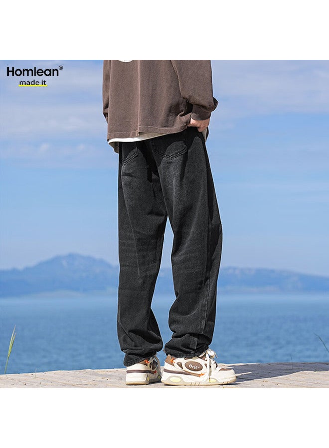 Homlean Street Retro Jeans Men's Spring And Summer Niche Trend American Style All-match Washed Long Pants 05 Black XL - Image 5