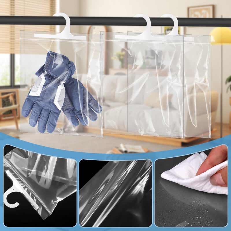 WYOMER 24 Pcs Hanging Storage Bags, Reusable Clear Hanging Bags, Hook Hanging Bags for Classroom, Library, Pharmacy, Armoire, Bathroom(10'' x 12.5'') - Image 3