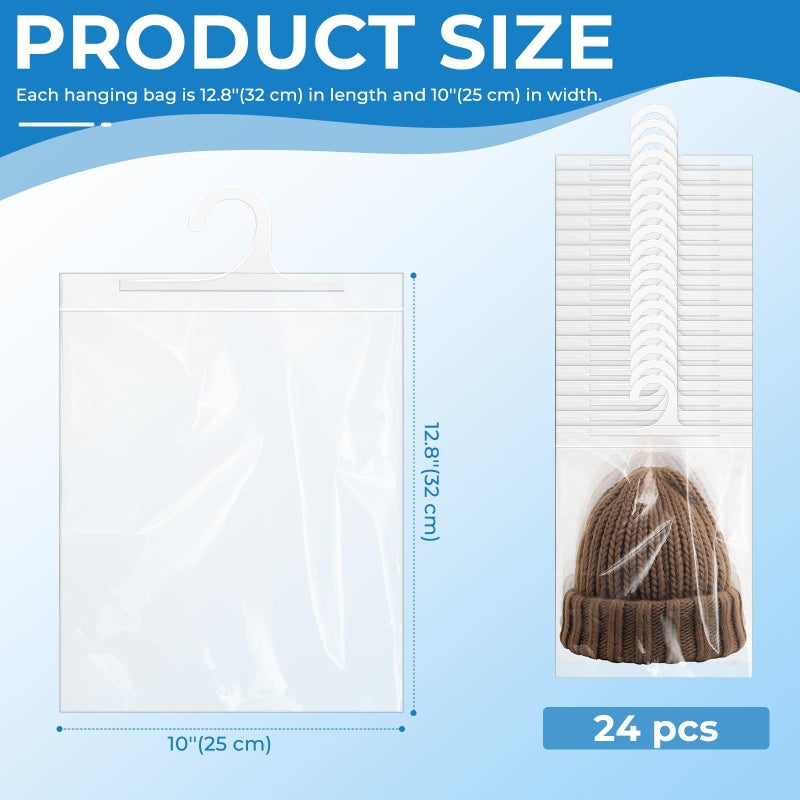 WYOMER 24 Pcs Hanging Storage Bags, Reusable Clear Hanging Bags, Hook Hanging Bags for Classroom, Library, Pharmacy, Armoire, Bathroom(10'' x 12.5'') - Image 2
