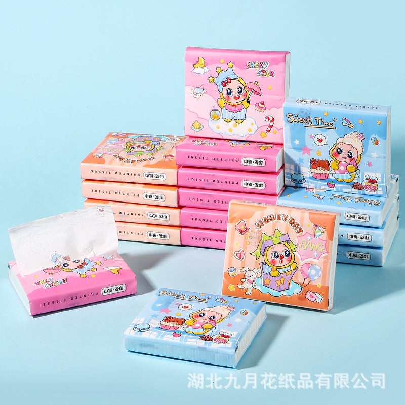 30 Pack Portable Printed Paper Towels Raw Wood Pulp Wet Water Drawable Paper Students Children Flexible Cartoon Artistic Facial Tissue - Image 3