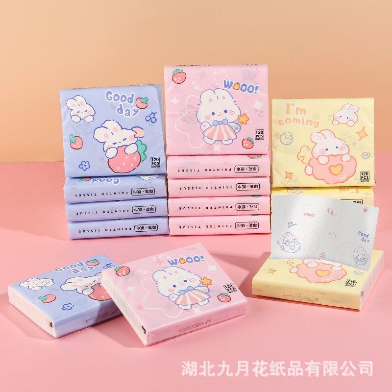 30 Pack Portable Printed Paper Towels Raw Wood Pulp Wet Water Drawable Paper Students Children Flexible Cartoon Artistic Facial Tissue - Image 1