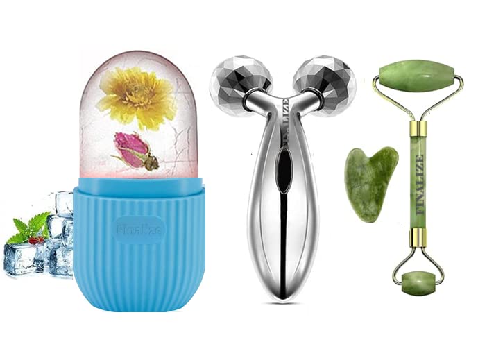 Finalize 3D Manual Face Body Massager Jade Stone Roller Ice Roller Gua Sha Tools 360 Rotation AntiAging Solar Powered - Image 1