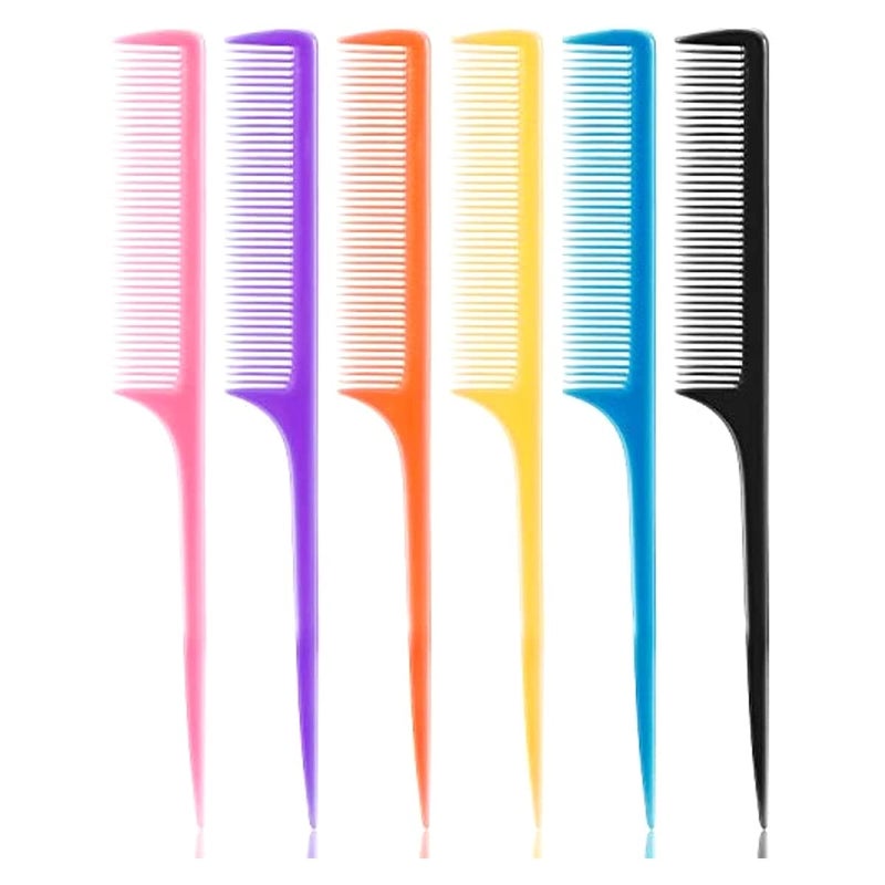 Yaomiao 24 Pieces Plastic Rat Tail Combs Bulk for Hair Stylist Colored Teasing Combs Pin Tailcombs 85 Inch Styling Tailcombs with Thin and Long Handle for Men Women Salon Home Supplies 6 Colors
