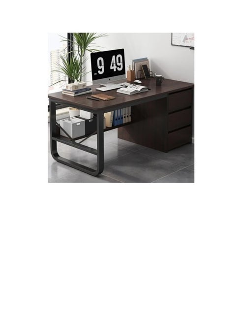 Computer Desk with 3 Drawer and Storage Shelves, Home Office Desk with File Drawer and Cabinet, Writing Study Table with Long Monitor Stand, Executive Desk（DBL100-Black Oak Color）