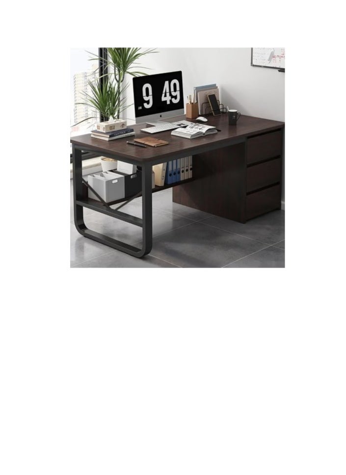 Generic - Computer Desk with 3 Drawer and Storage Shelves, Home Office Desk with File Drawer and Cabinet, Writing Study Table with Long Monitor Stand, Executive Desk（DBL100-Black Oak Color） - Image 1