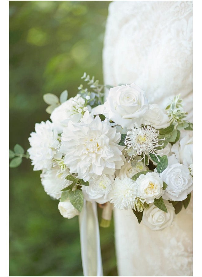 Ling's moment Artificial Flowers 9Pcs Silk Dahlia 5.5"/4.5" Fake Flowers For Diy Wedding Craft Bouquets Centerpieces Arrangements Party Baby Shower Home Decorations (Ivory)  - Image 2