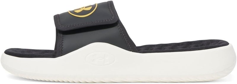 UNDER ARMOUR صندل أندر أرمور للرجال إجنيت برو 8 سلايد - أسود جالاكسي/كواتز أبيض/صدمات برتقالية - Image 1