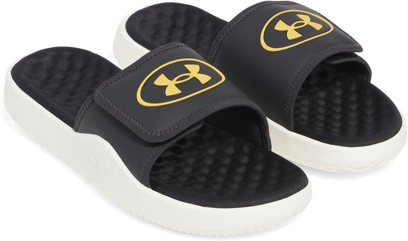 UNDER ARMOUR صندل أندر أرمور للرجال إجنيت برو 8 سلايد - أسود جالاكسي/كواتز أبيض/صدمات برتقالية - Image 5